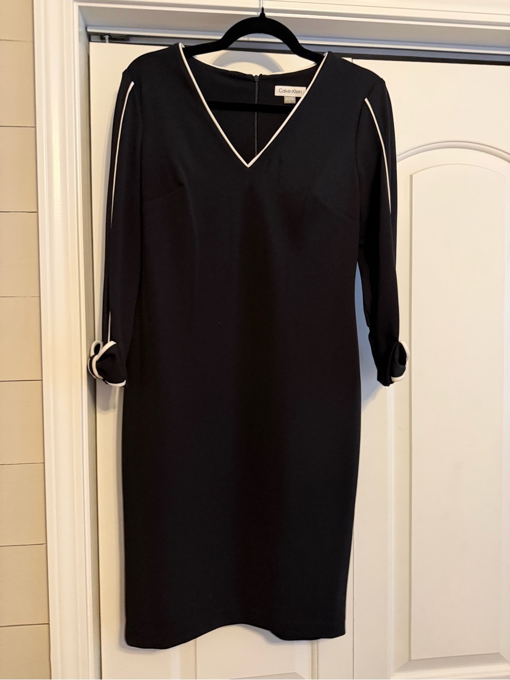 Calvin Klein Black Dress with White Piping Trim